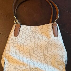 Calvin Klein Monogram Cream and Brown Shoulder Bag